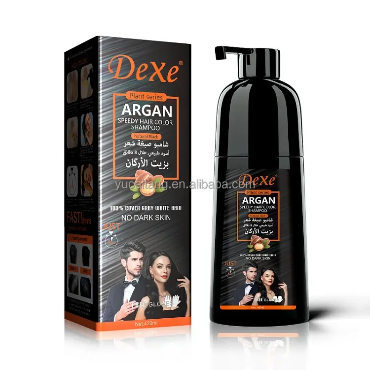 DEXE Cinema Speed Argan Oil Black Hair Color Shampoo Dye No Dark Skin 100% Cover Gray White Hair Original Factory Private Label