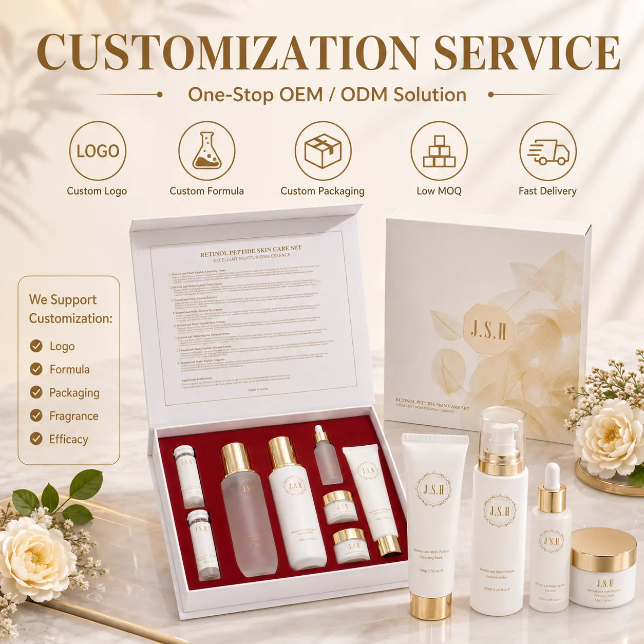 JSH Retinol Multi Peptides Vitamin C Korean Skincare 11-Piece Anti-Aging Hydration Luxury Face Cream Set Premium Beauty