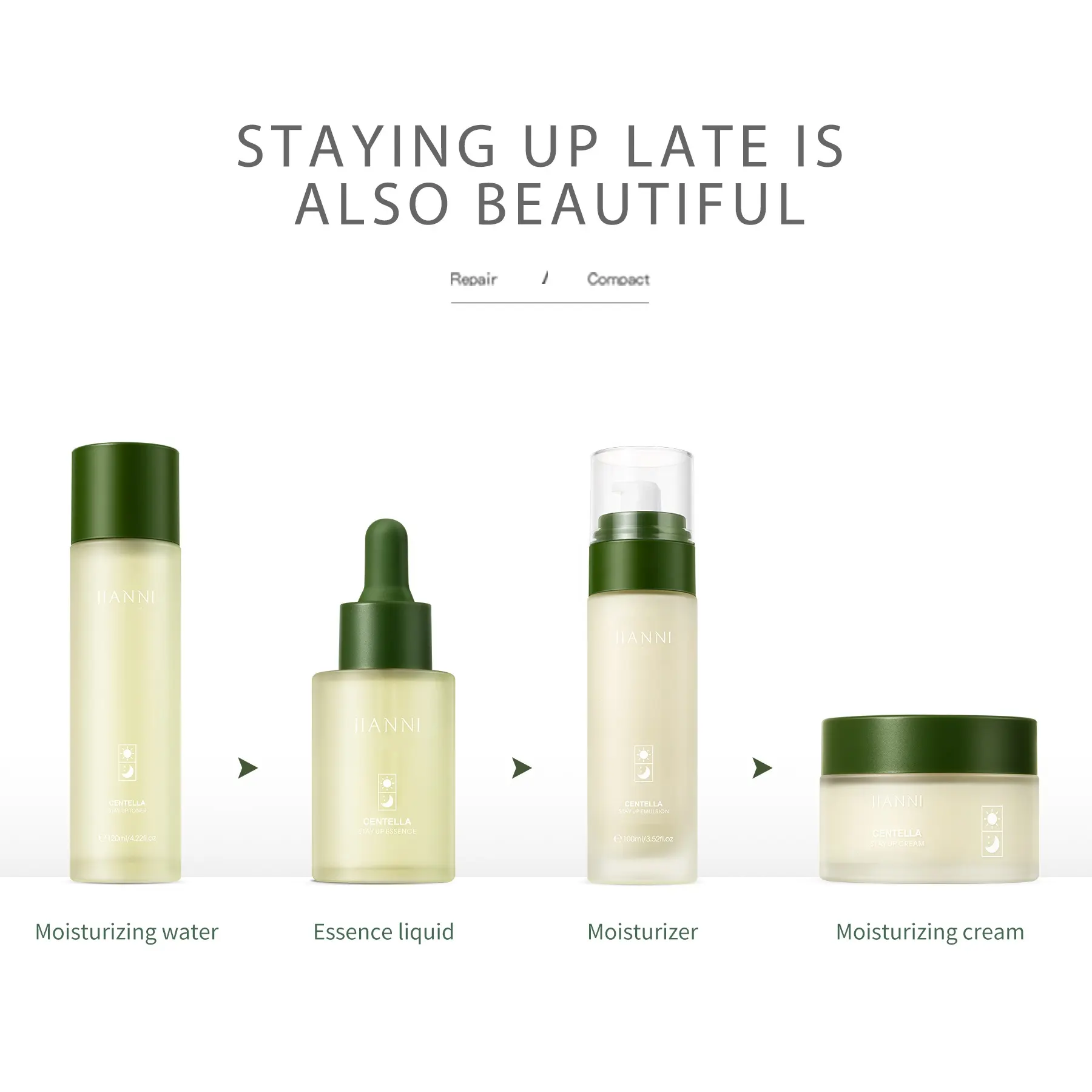 Private Label Centella Skincare Starter Ritual Set Whitening Facial Care Kit 4 Products Toner Skin Lotion Enrich Essence Serum