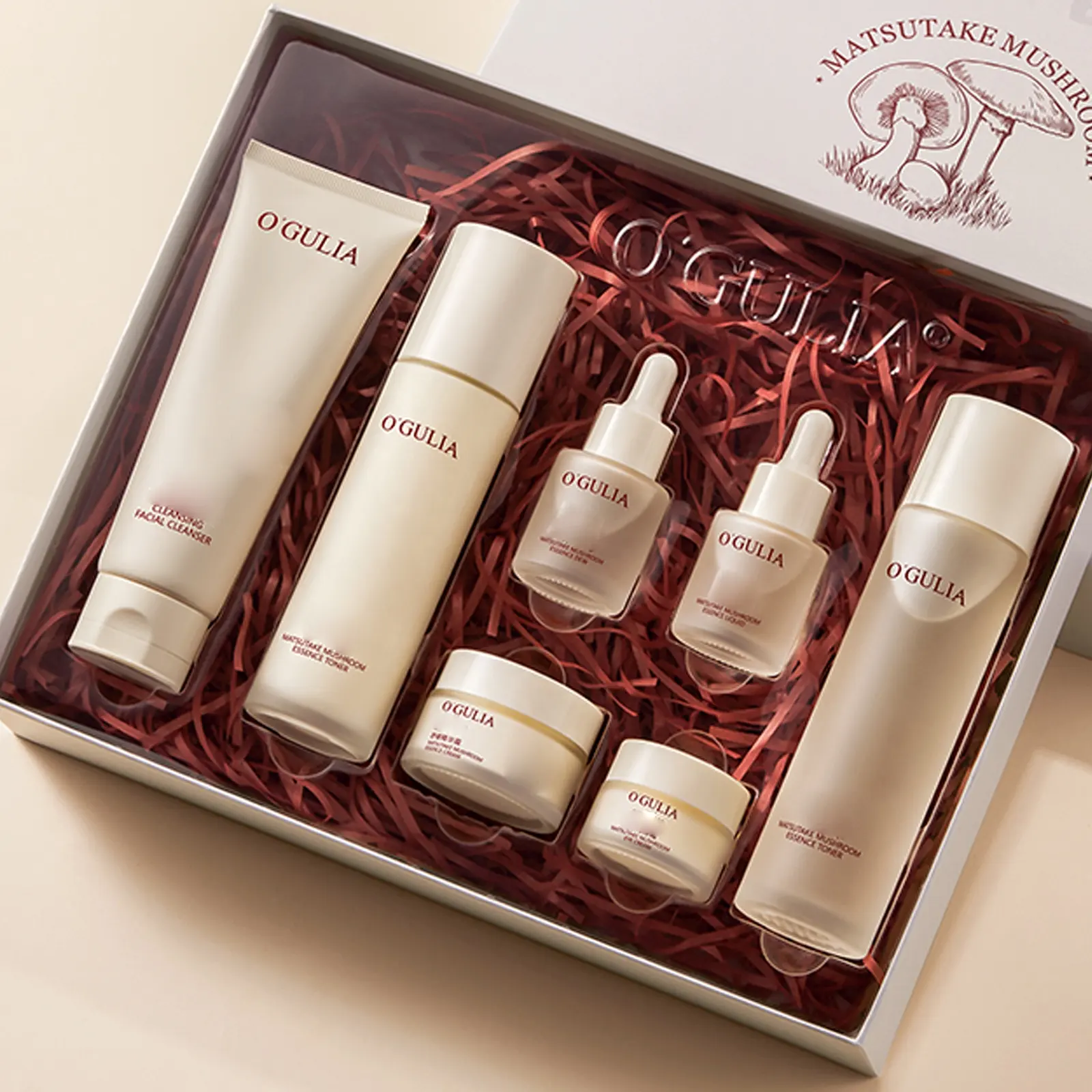 Matsutake 7-Piece Vegan Skin Care Set Hydrating & Soothing Moisturizer Complete Face Anti-Aging Care Featuring Armillaria