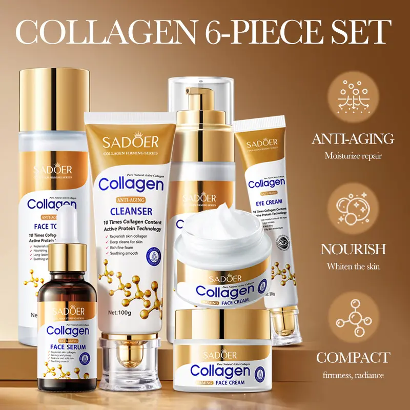 OEM SADOER Best Seller Wholesale Collagen Skincare Kit Women Luxury Whitening and Brightening Skin Care Set for All Skin Types