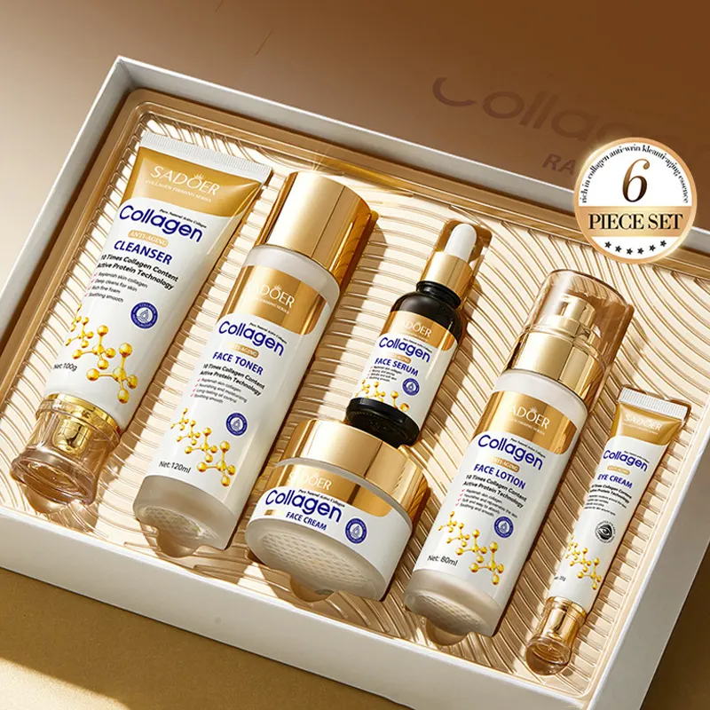OEM SADOER Best Seller Wholesale Collagen Skincare Kit Women Luxury Whitening and Brightening Skin Care Set for All Skin Types