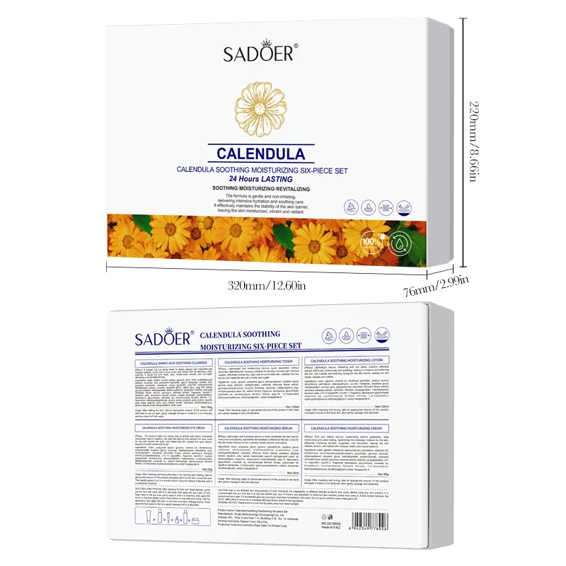 Hot Selling SADOER Korean Calendula 6PCS Skin Care Set Wholesale Hydrating Soothing Facial Treatment Gift Box for All Skin Types