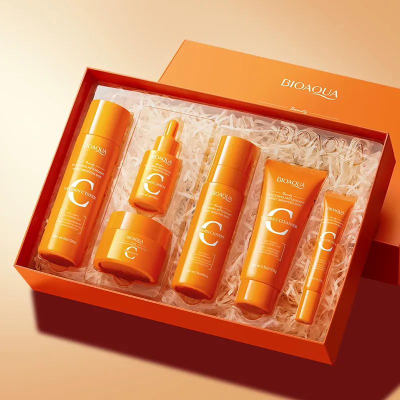 OEM BIOAQUA Private Label Natural Vitamin C Whitening Six-piece Set Antioxidant Moisturizing Face Skin Care Set for Women
