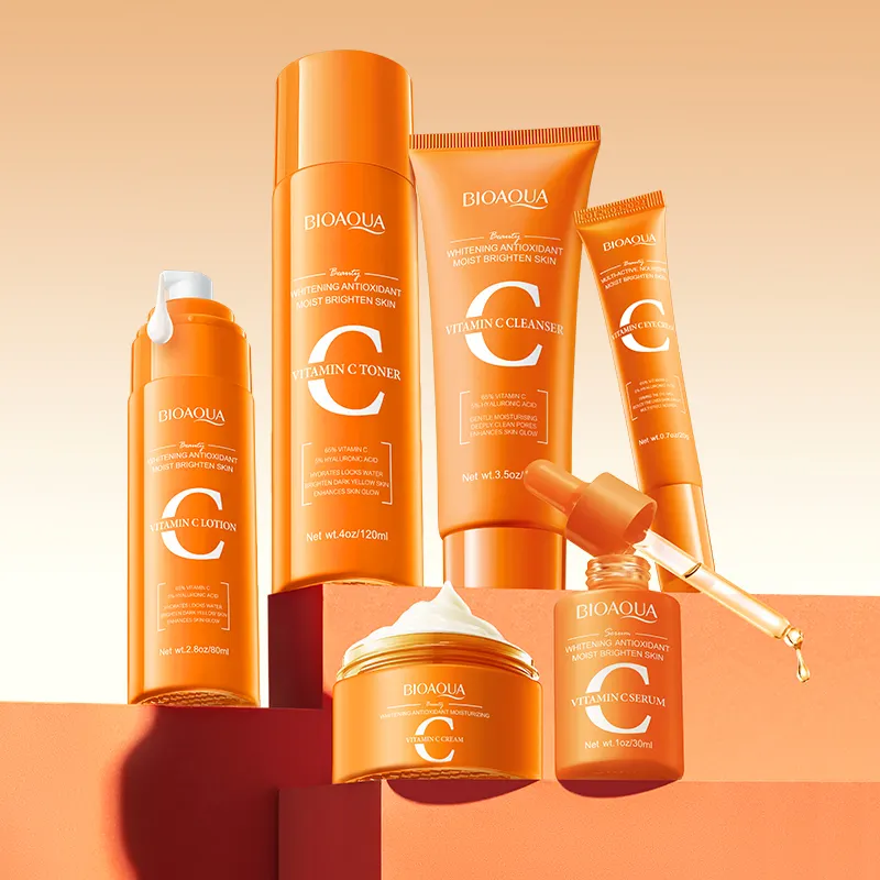 OEM BIOAQUA Private Label Natural Vitamin C Whitening Six-piece Set Antioxidant Moisturizing Face Skin Care Set for Women