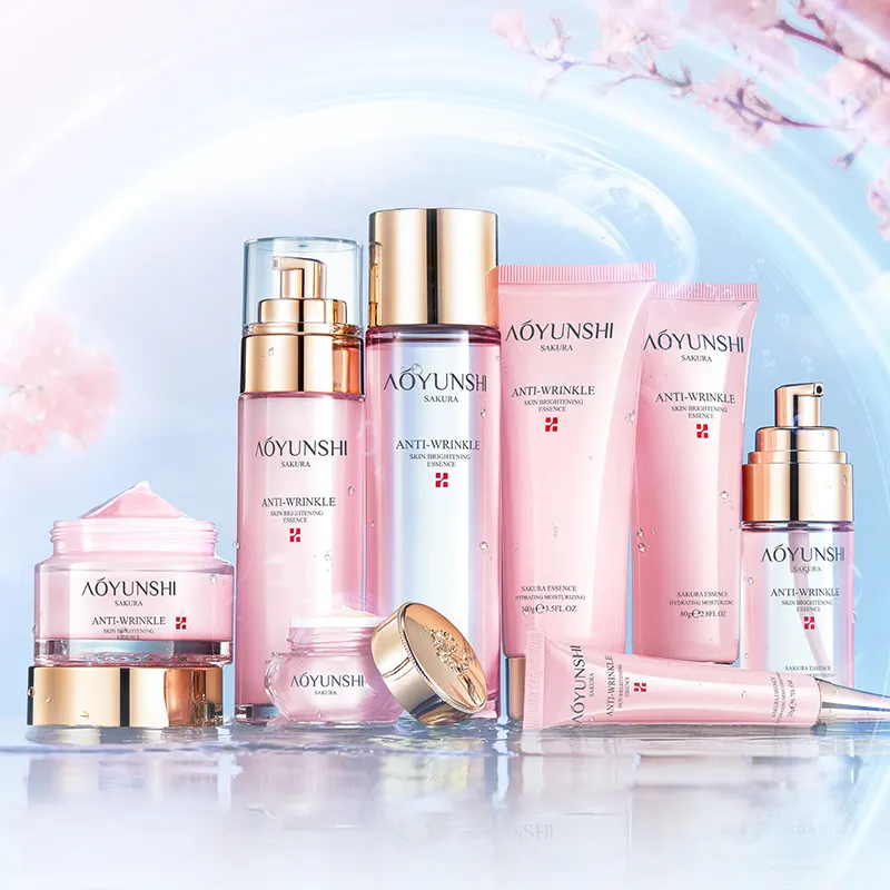 OEM Private Label AOYUNSHI NaturalSakura Anti Wrinkle Moisturizing 8-piece Set Collagen Whitening Hydrating Face Skin Care Set