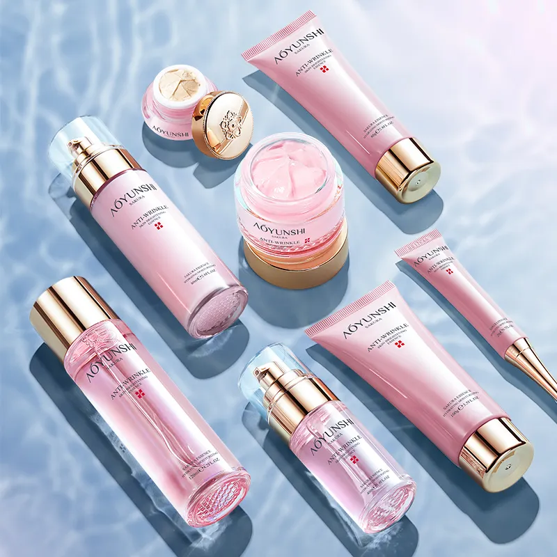OEM Private Label AOYUNSHI NaturalSakura Anti Wrinkle Moisturizing 8-piece Set Collagen Whitening Hydrating Face Skin Care Set