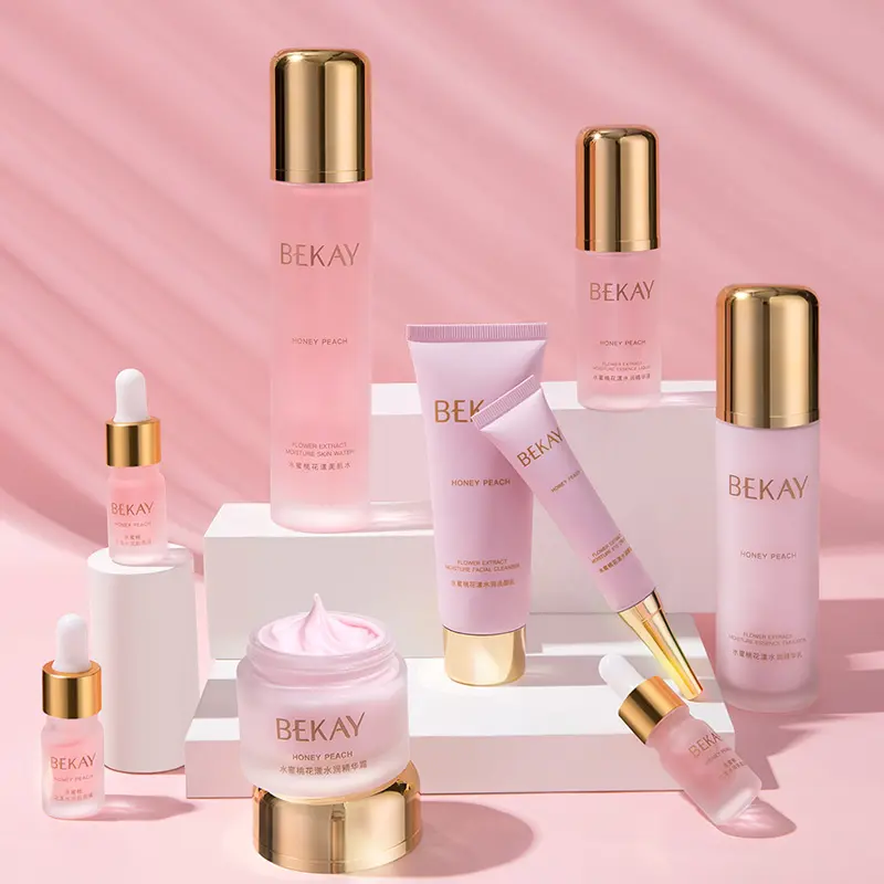New Arrival 9pcs Peach Blossom Moisturizing Whitening Cream Set Skin Care Private Label Skin Care Sets With Logo