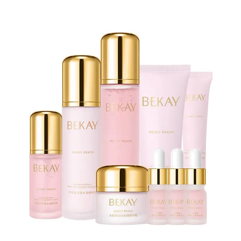 New Arrival 9pcs Peach Blossom Moisturizing Whitening Cream Set Skin Care Private Label Skin Care Sets With Logo