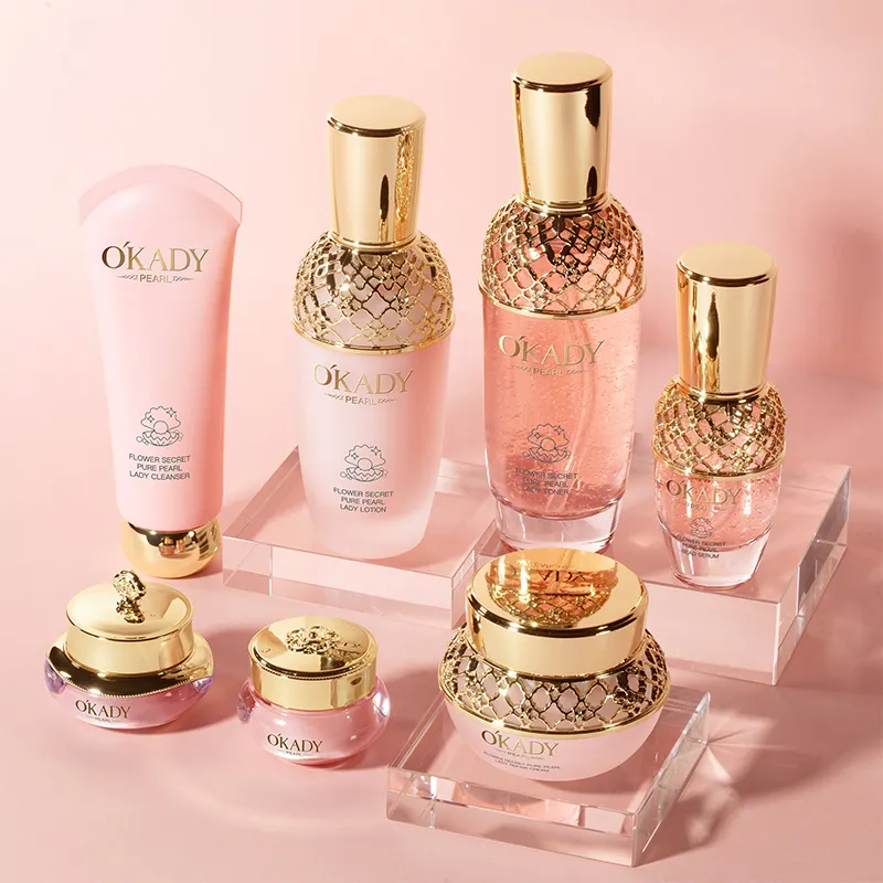 ODM OEM Luxurious Face Care Skincare Set with AHA Vitamin C Brightening Hydrating Moisturizing Flower Cleanser Cream 7-Piece Kit