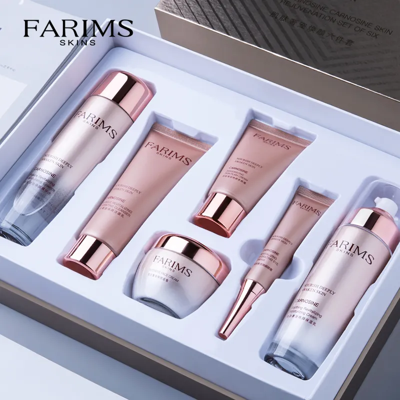 6pcs OEM Luxury Organic Herbal Carnosine Anti-Wrinkle Moisturizing Face Skin Care Set for Women Adults Private Label