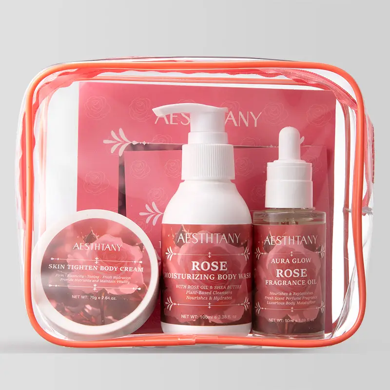 AESTHTANY Organic Nourishing Hydrating Soothing Rose Essential Oil Body Cream Shower Gel Set for Children Whitens Moisturizes