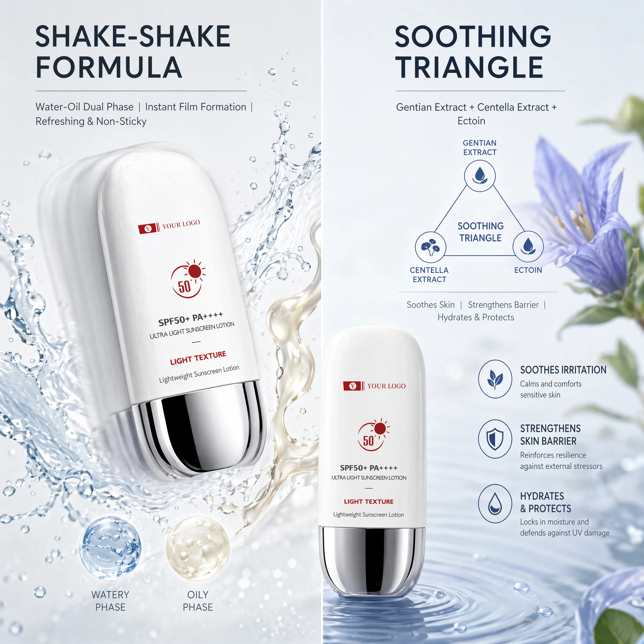 GMPC Factory Sunscreen SPF50 PA++++ UVA UVB Protection Nourishing Moisturizer Soothing Patented Gentian Extract MoCRA Ready
