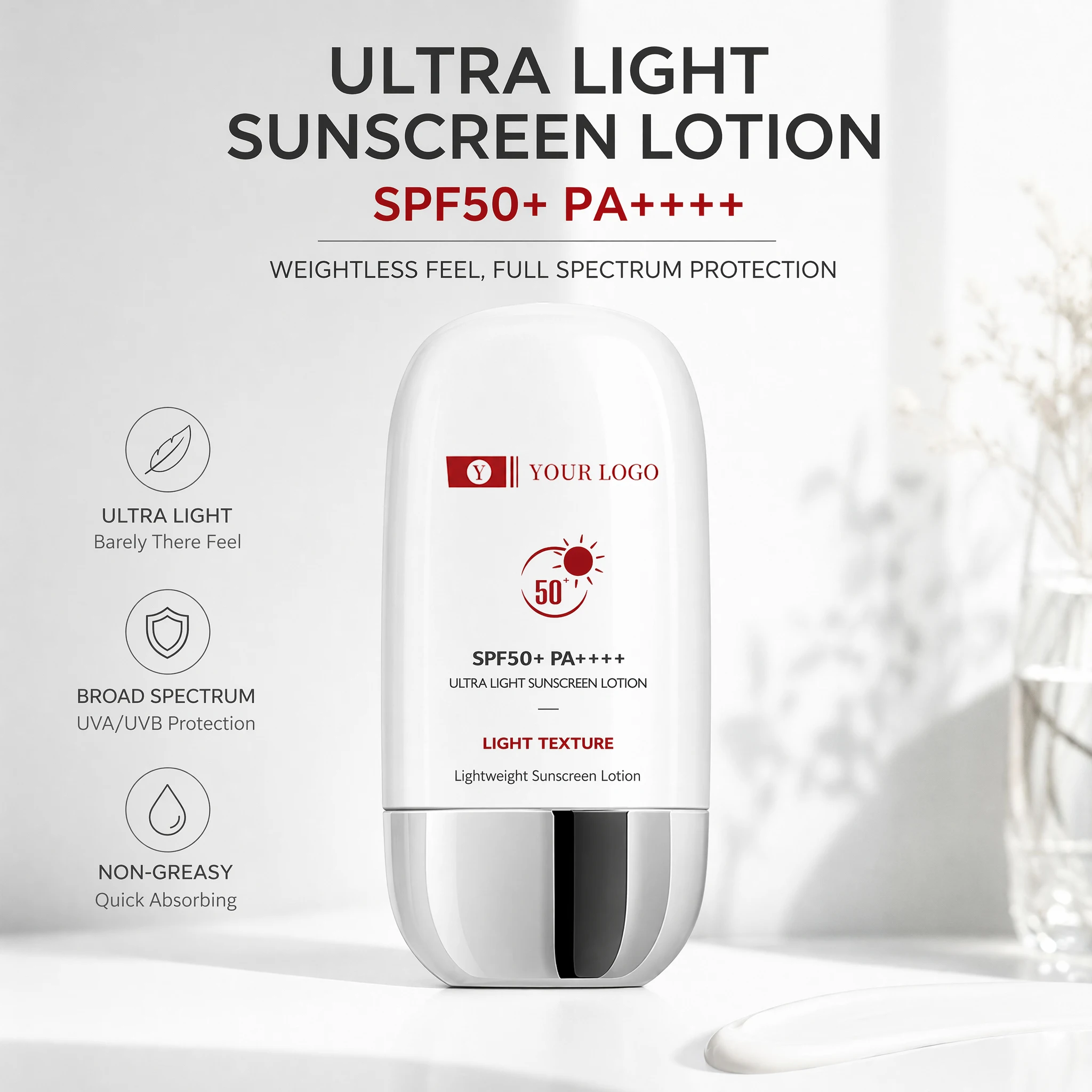 GMPC Factory Sunscreen SPF50 PA++++ UVA UVB Protection Nourishing Moisturizer Soothing Patented Gentian Extract MoCRA Ready