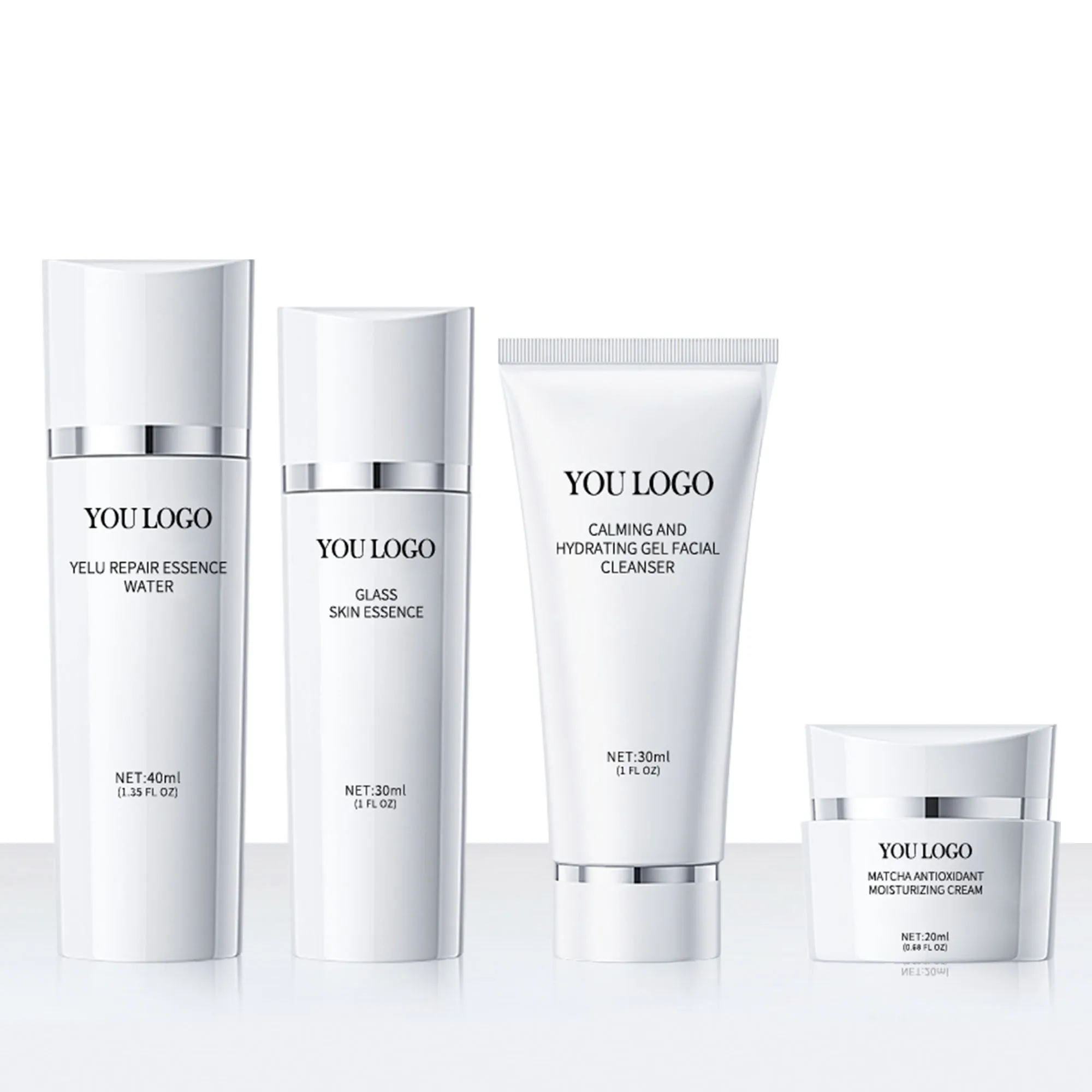 GMPC Factory Private Label Glass Skin Kit Niacinamide Peptides Cleanser Hydrating Moisturizer Antioxidant Serum MoCRA Ready