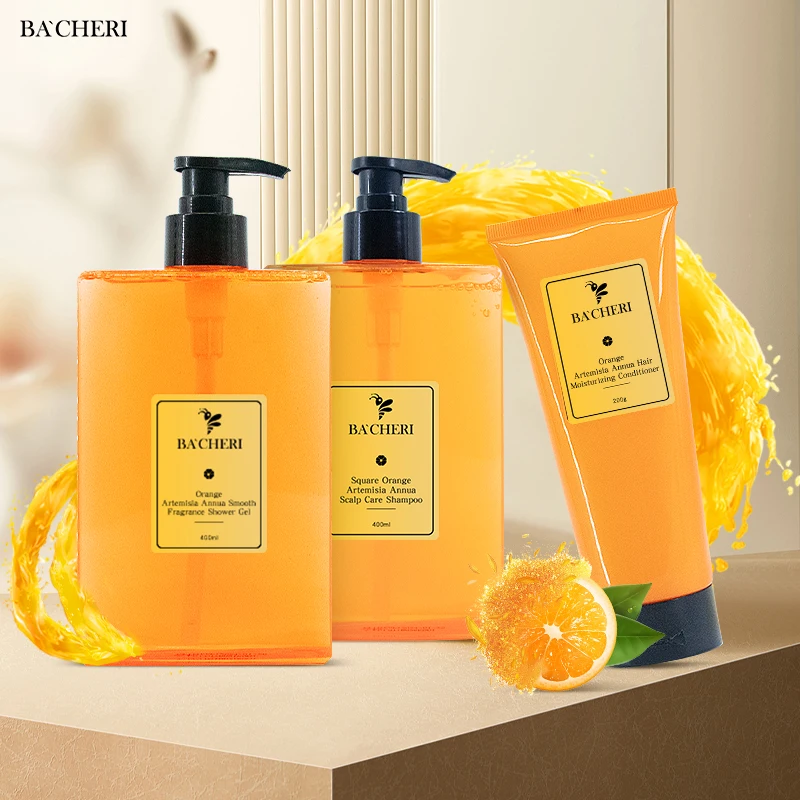 GMPC ISO Facility Shampoo Conditioner Shower Gel Set Private Label Organic Oil Control Orange Extract Custom Formula Adults Face