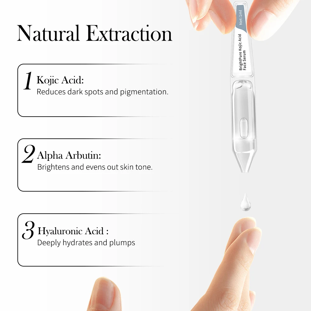 GMPC Factory Kojic Acid Face Serum Dark Spot Fading Brightening Paraben Free Hydrating Sun Damaged Skin MoCRA Ready
