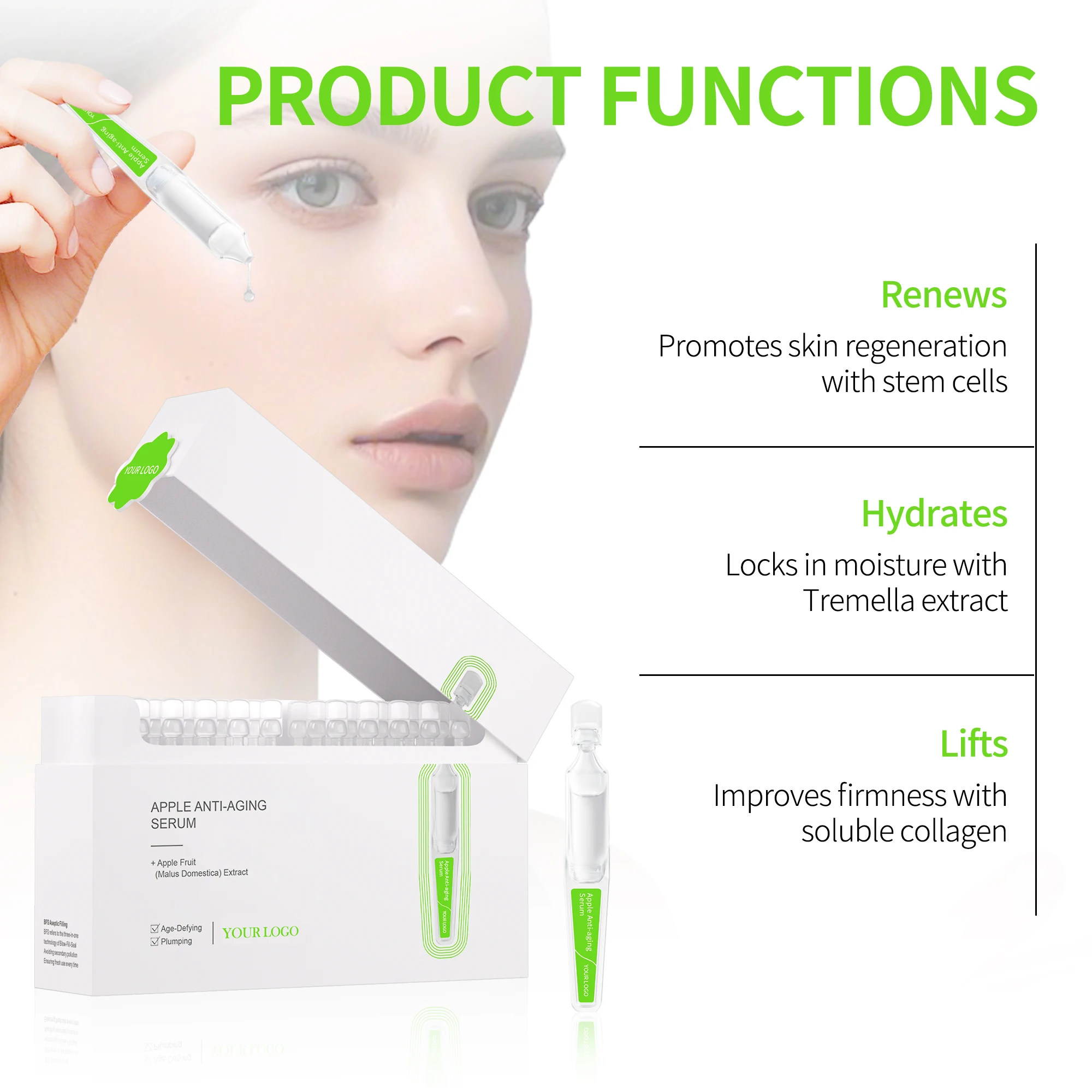 OEM/ODM Wholesale Apple Anti Aging Face Serum Liquid with Collagen Lifting for Fine Lines Wrinkles Skincare Travel Size Oil-Free