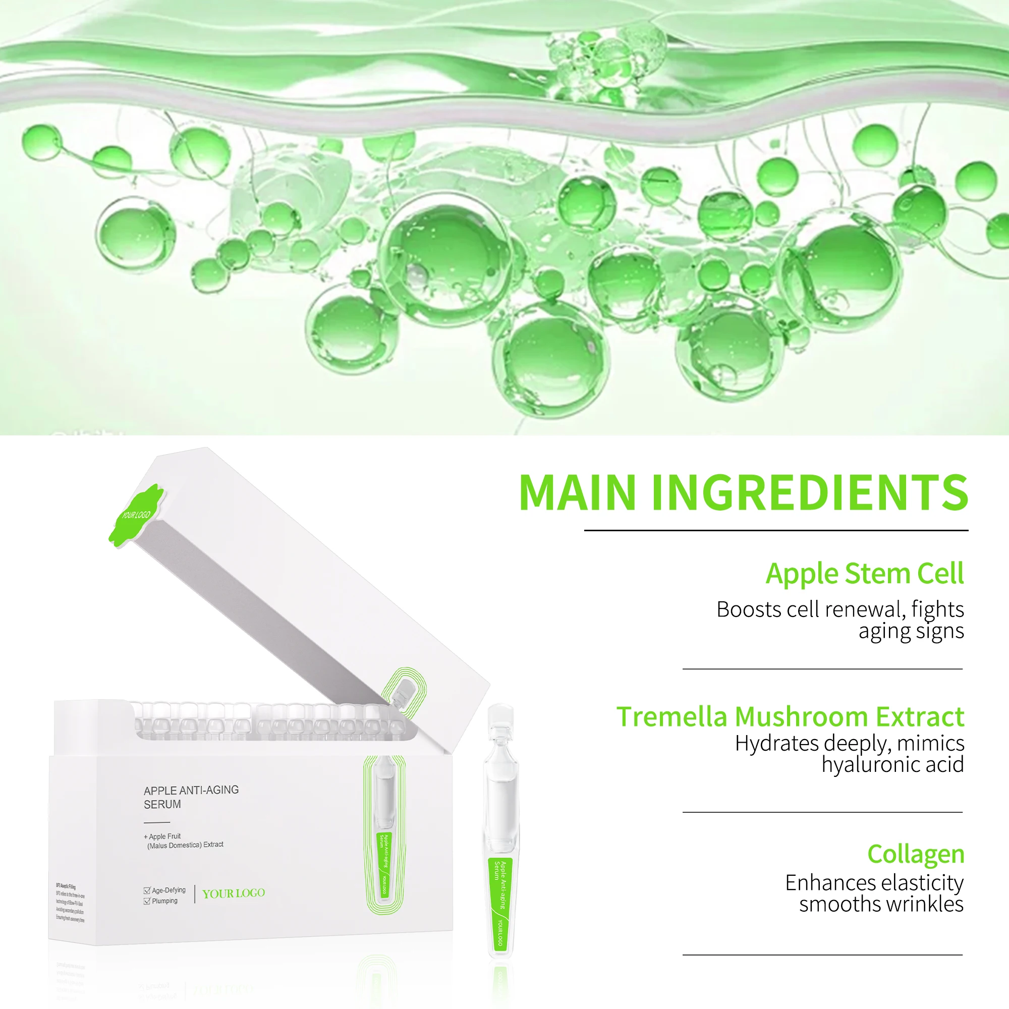 OEM/ODM Wholesale Apple Anti Aging Face Serum Liquid with Collagen Lifting for Fine Lines Wrinkles Skincare Travel Size Oil-Free