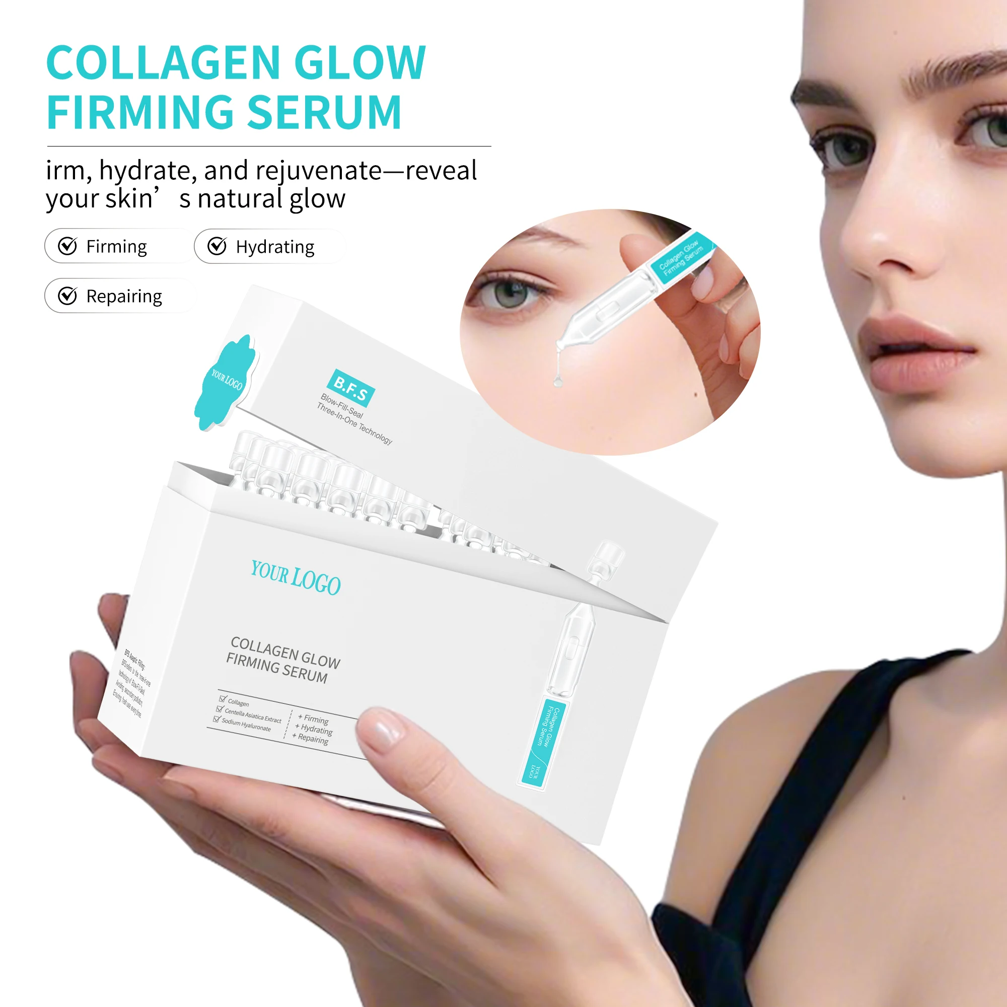 GMPC Factory Vegan Collagen Cica Firming Anti Aging Capsule Face Serum Fragrance Free Fine Lines OEM MoCRA Ready