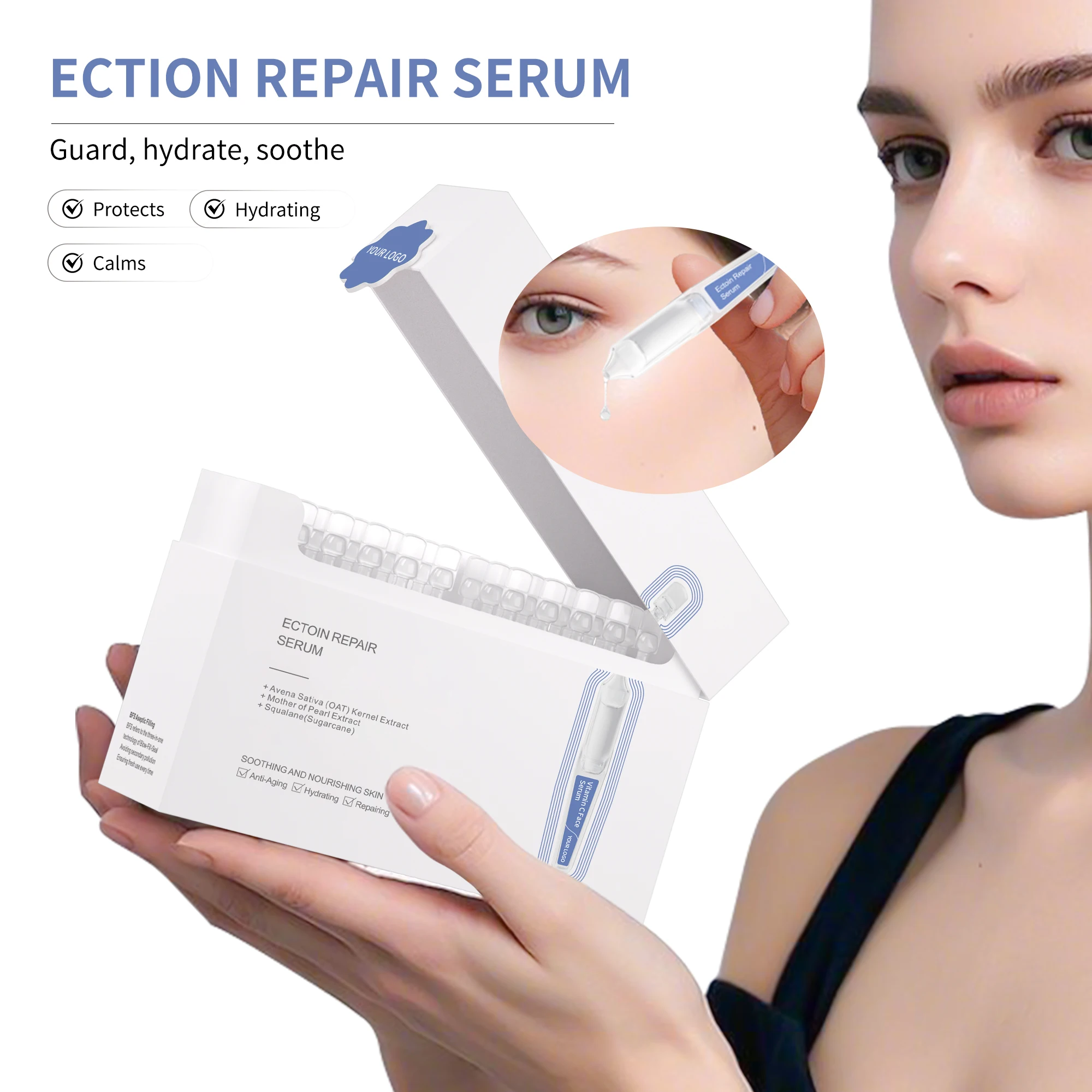 Wholesale Ectoin Skin Barrier Repairing Facial Serum Capsules with Beta-Glucan Calming for Sensitivity or Irritation