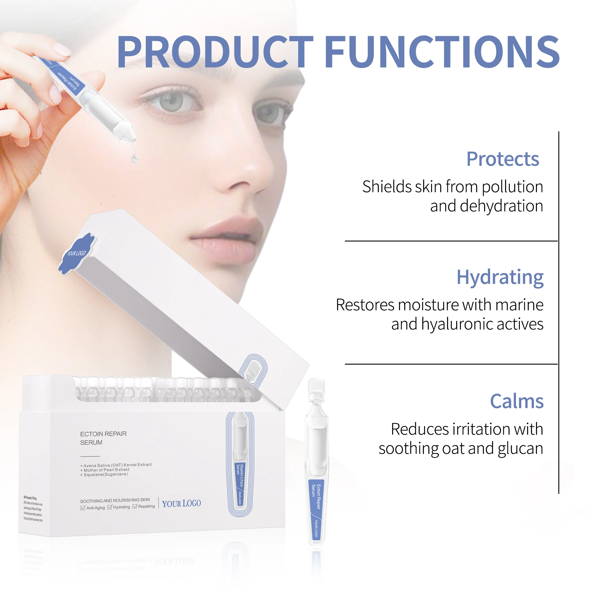 Wholesale Ectoin Skin Barrier Repairing Facial Serum Capsules with Beta-Glucan Calming for Sensitivity or Irritation