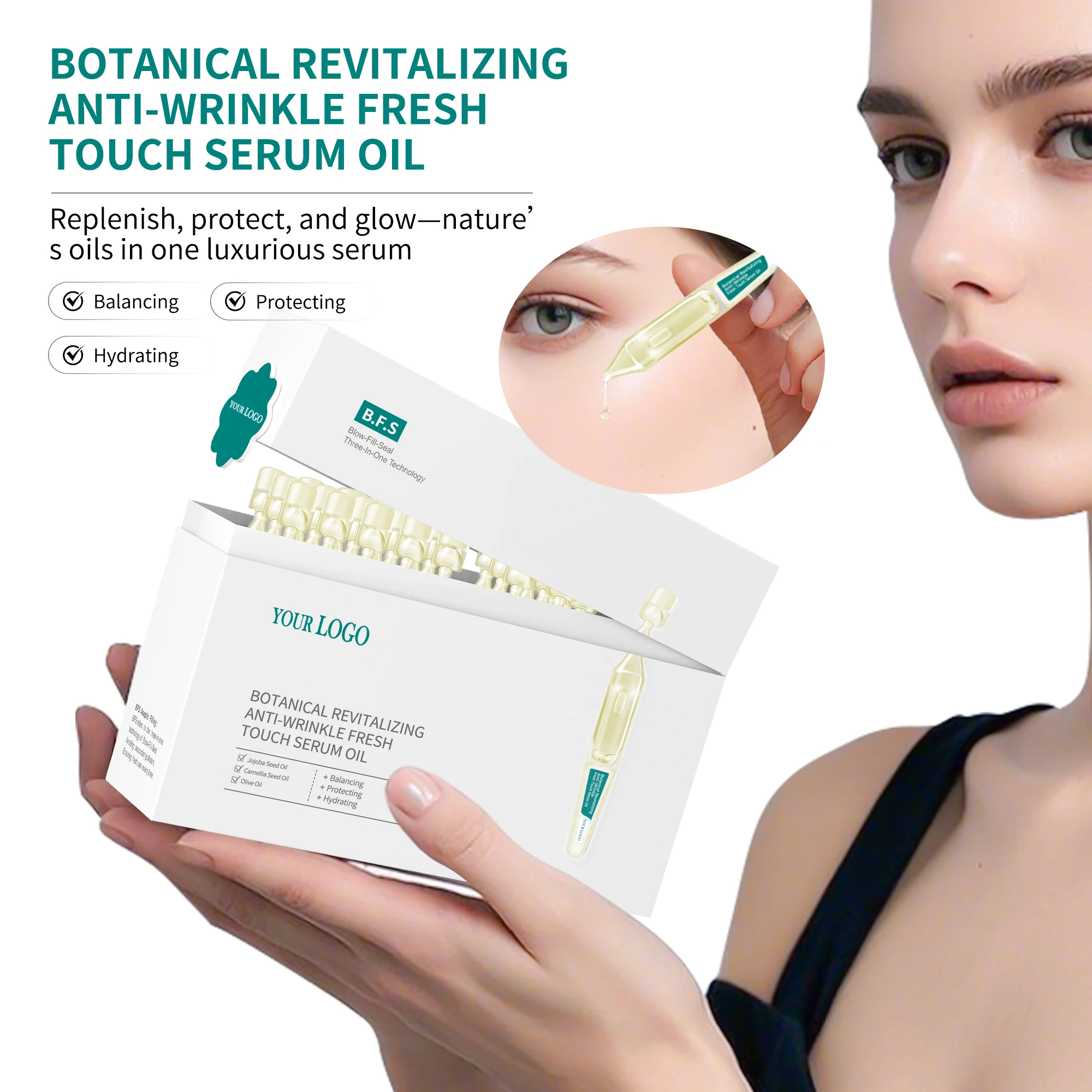 Vegan Jojoba Seed Oil Botanical Revitalizing Anti-Wrinkle Face Vials Serum Oil with Olive Oil for Loss of Elasticity Skin Care