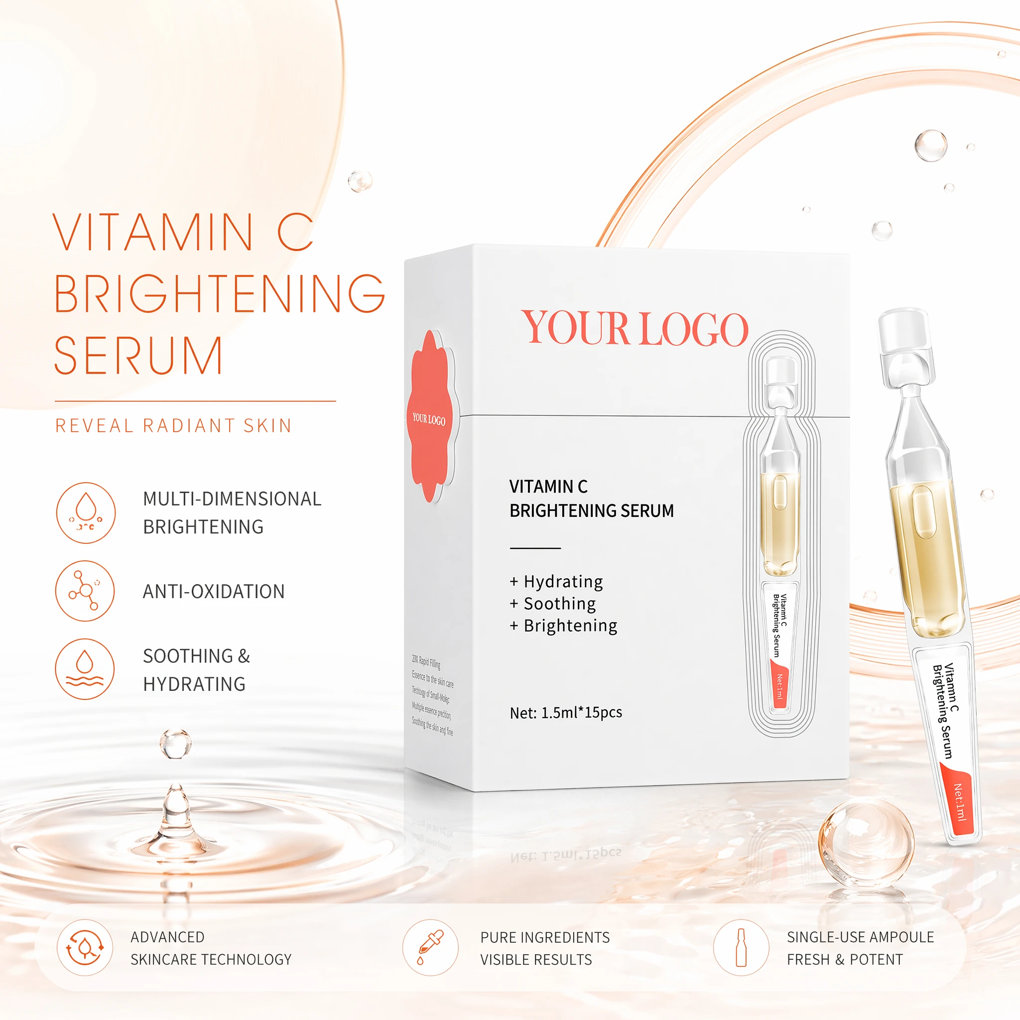 GMPC Factory Vitamin C E Hyaluronic Acid Anti-Aging Face Serum Brightening Dark Spot Care Formula Contract Manufacturing MoCRA