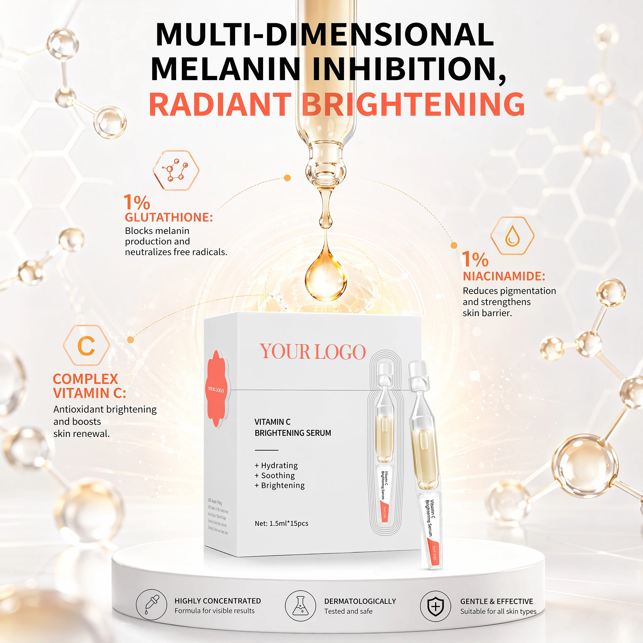 GMPC Factory Vitamin C E Hyaluronic Acid Anti-Aging Face Serum Brightening Dark Spot Care Formula Contract Manufacturing MoCRA
