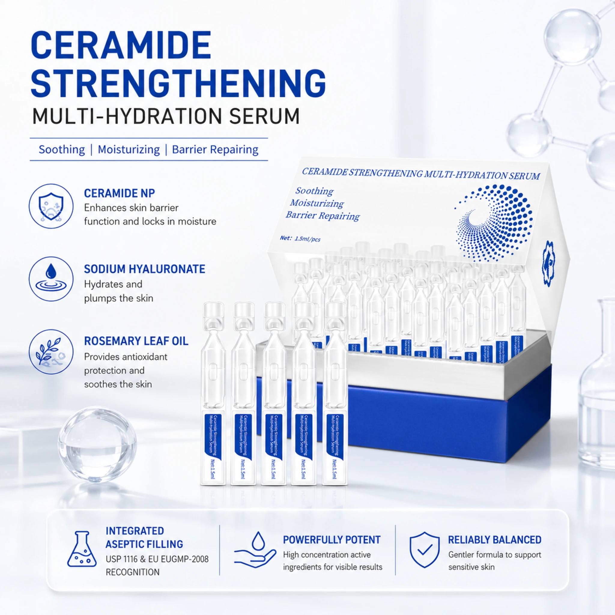 Contract Manufacturing CeramideNP Complex Barrier Repair Face Serum Liquid MultiLayer Hydration Strengthening Vegan All Skin
