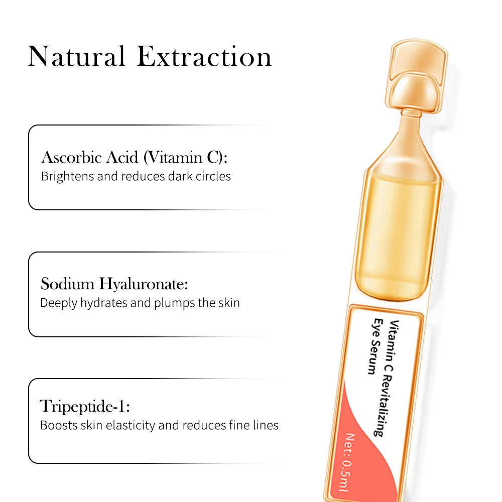 OEM/ODM Premium Vitamin C Revitalizing Eye Serum Hydrating Firming Benefits Travel Size for Dark Circles Puffiness Anti-wrinkles