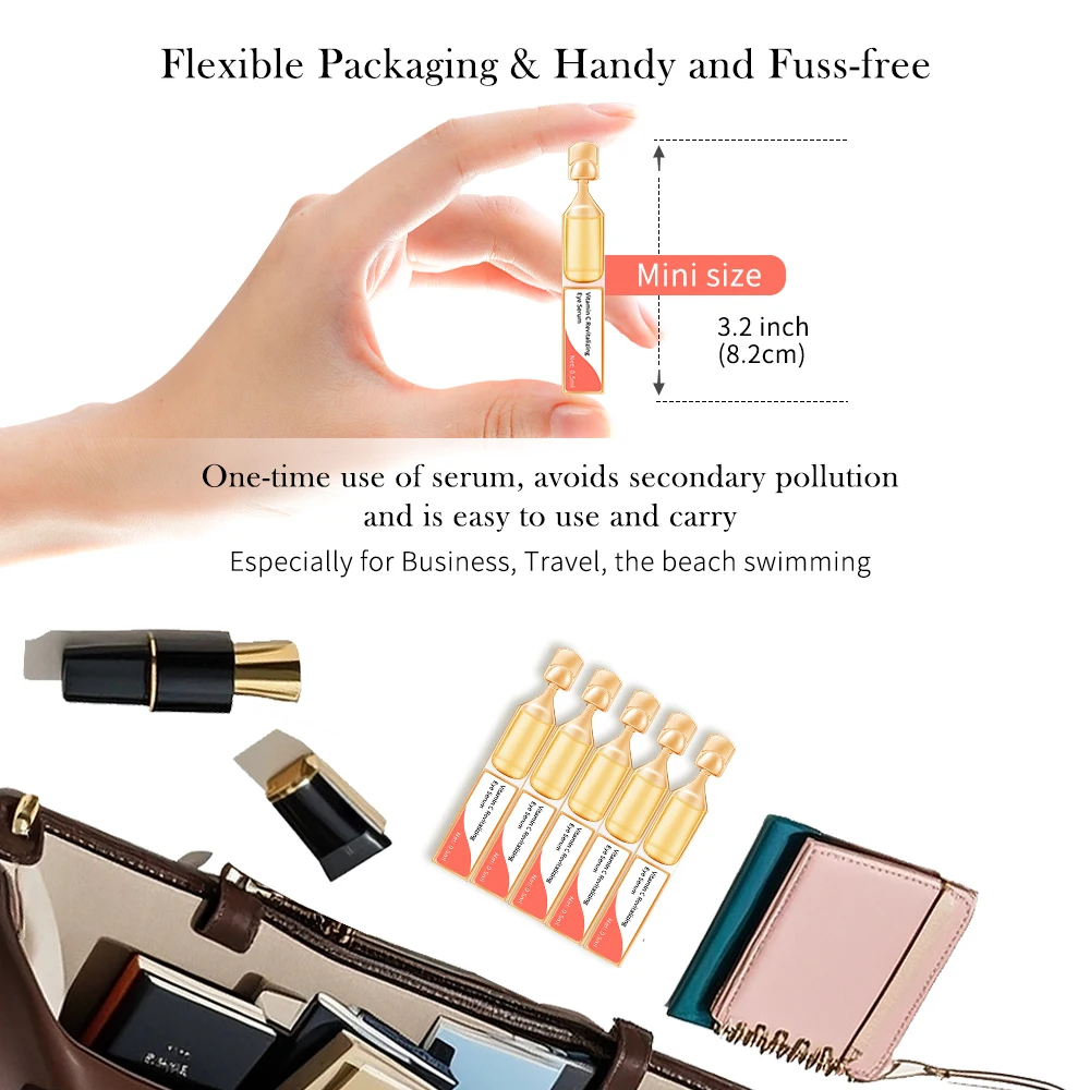 OEM/ODM Premium Vitamin C Revitalizing Eye Serum Hydrating Firming Benefits Travel Size for Dark Circles Puffiness Anti-wrinkles