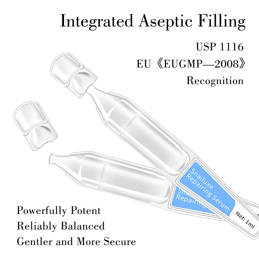 GMPC Factory Snail Mucin Hyaluronic Acid Face Serum BFS Aseptic Lightweight Hydrating Soothing Zero Preservative MoCRA Ready