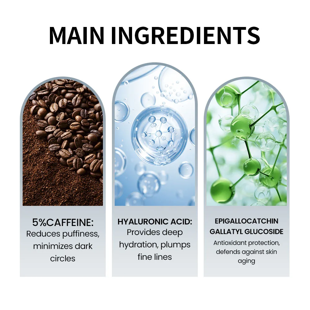 GMPC Factory 5% Caffeine Eye Serum Hyaluronic Acid Anti-Wrinkle De Puffing Hydrating Brightening Eye All Skin Types MoCRA Ready